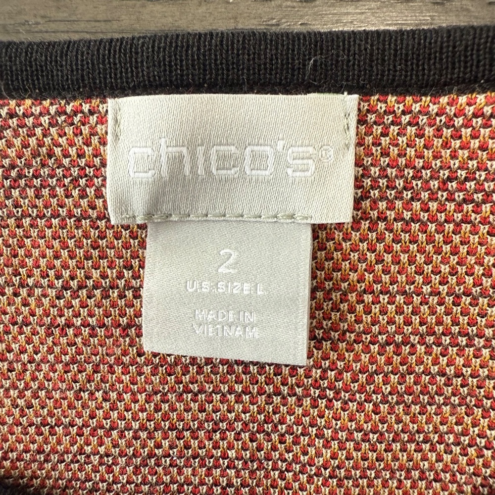 Chicos 2 Floral Sweater Womens Size Large Black 100% Cotton Jacquard Bell Sleeve - Picture 8 of 9